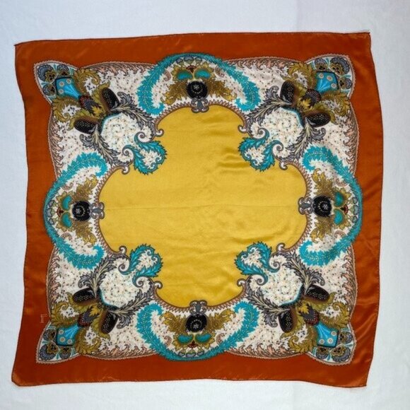 Honey Silk Scarf 30x31" Square Leafy Floral Pattern Multi Color - Picture 1 of 7